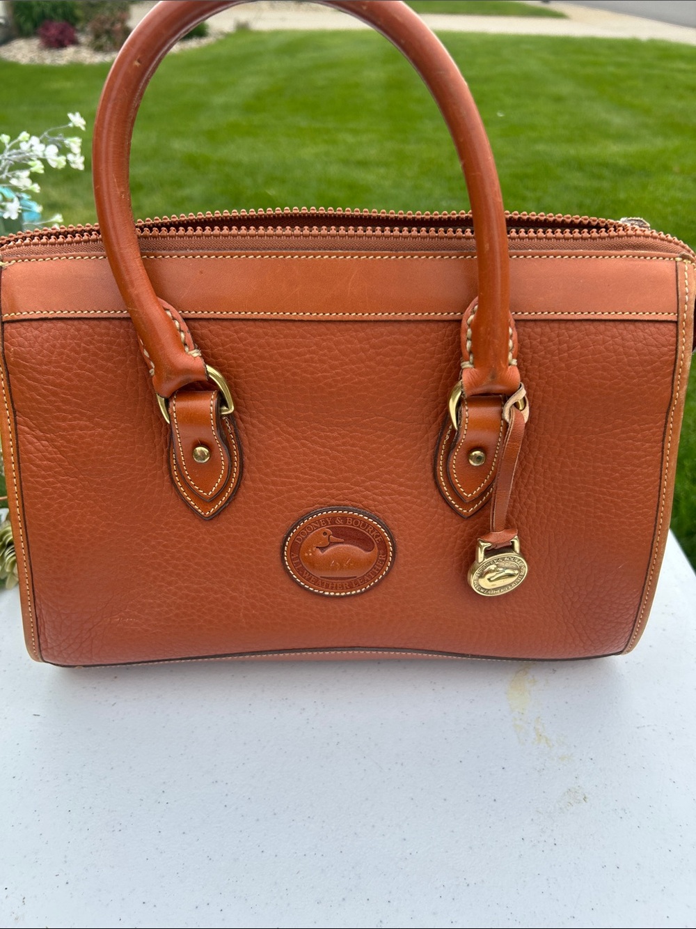 Dooney & Bourke Pebble Leather Satchel — Cognac Brown - Picture 2 of 8